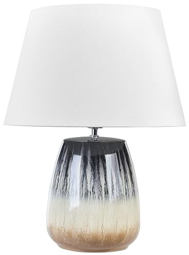 Beliani Tischlampe aus Keramik mit weißem Kegelschirm Handgefertigt Grau und Beige Cidra