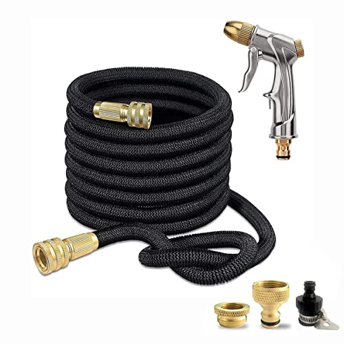 Ikaif Magie Flexible Garten Wasser Schlauch Erweiterbar 3-Zeit Keine-Knick Latex Rohr, 1/2 & 3/4 Zoll 2-in-1 Solide Messing Gewinde Anschluss Armaturen Volle Metall Spritzpistole (100ft/30m)