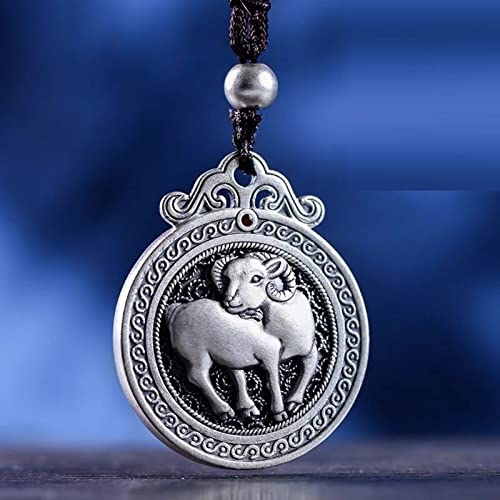 Collier Du Zodiaque Chinois Pour Hommes, Carte Ronde Solide Du Zodiaque Et Huit Diagrammes Pendentif En Relief Double Face, Collier Punk Rétro Cadeau De Bijoux Pour Hommes Et Femmes, Chèvre, Comme