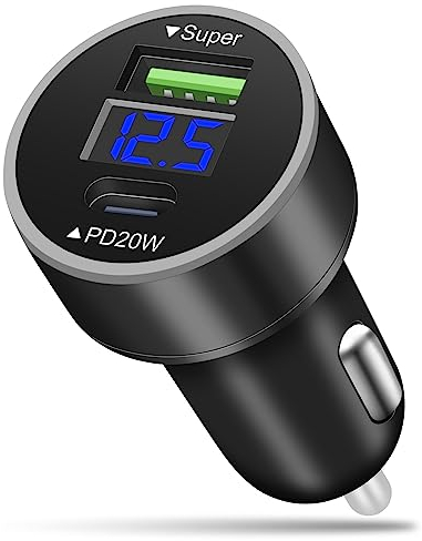 AXFEE 4-Port USB C Auto Ladegerät Zigarettenanzünder Adapter, [QC3.0 + PD + USB A + Type C] Schnellladegerät mit LED Voltmeter 12V USB Buchse kompatibel mit iPhone, Android, Samsung, Tablet,Smartphone