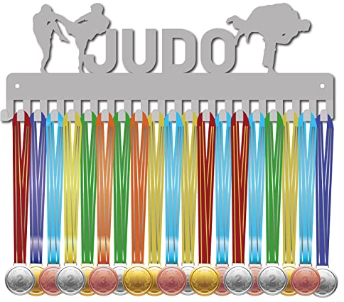 CREATCABIN Judo-Medaillenhalter Metall Judokas-Medaillen-Display Aufhänger Ständer Sportathleten-Auszeichnungen Wandhalterung Dekorrahmen Mit 20 Haken Gewinnergeschenke Für Gymnastik Läufer 40x14.1cm