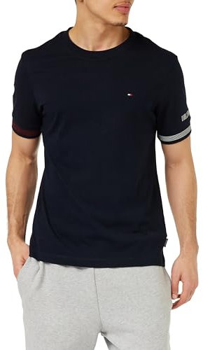 Tommy Hilfiger T-Shirt Manches Courtes Homme Flag Cuff Tee Col Ras-du-Cou, Bleu (Desert Sky), XS