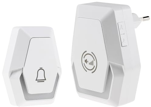 ChiliTec Funk-Türklingel Set Pilota Porta IP55 Innen Aussen 39 Melodien kabellos Klingeltaster Batteriebetrieben mit 230V Funk-Türgong Weiß