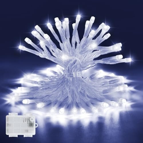 Etopgo Fairy Lights, 3M 30 LED Cool White Christmas Fairy Lights with 6h Timer, IP65 Waterproof Battery Operated String Lights for Indoor Outdoor Christmas,Home Decorations