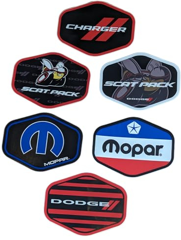 Aufkleber mit Dodge, Mopar, Charger und Scat Pack Logo, Premium-Vinyl, Siebdruck, sechseckig, hergestellt in Detroit, 6 Stück