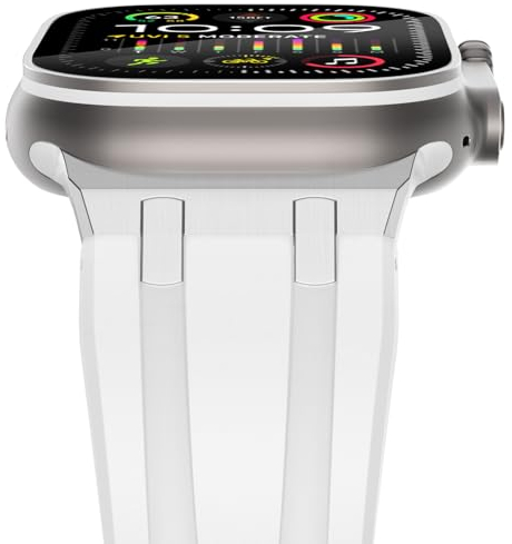 NewWays kompatibel mit Apple Watch Armband 49mm 46mm 45mm 44mm 42mm(Serie 1 2 3), Weiches Silikon Sport Armband für iWatch Ultra 2/Ultra Series 10/9/8/7/6/5/4/3/2/1/SE Herren Damen,Weiß/Silber Stecker