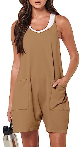 DUOEASE Salopette Donna Estiva Tuta Jumpsuit Elegante Senza Maniche, Romper con Tasche e Overall Corta(Kaki L)