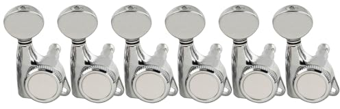 Musiclily Pro 6 in Line Gitarren Locking Mechaniken 18:1 Ratio Locking Tuners für Strat Tele Style E-Gitarre, Chrom mit Vintage Oval Button
