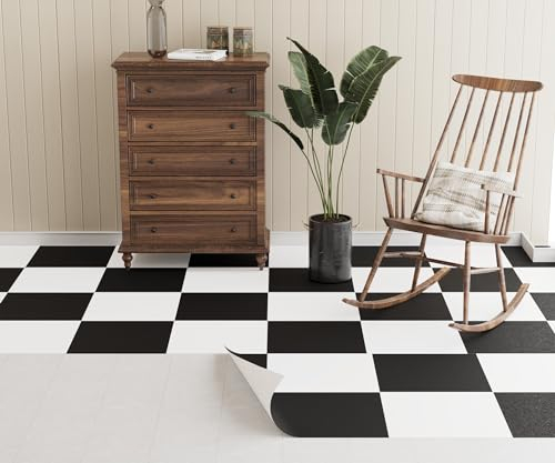 Oxdigi PVC Bodenbelag Selbstklebende 3 m², Vinylboden Bodenfliesen für Eingangstür, Wohnzimmer, Küche, Abstellraum, Zuschneidbar Vinyl-Fußböden 0,6 x 5 m Schwarz Weiß Schachbrettmuste