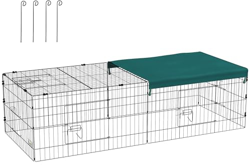 PawHut Gabbia per Conigli da Esterno e Interno con Tettuccio, Recinto per Animali Piccoli, Cincillà, Galline, 185x75x50cm, Verde