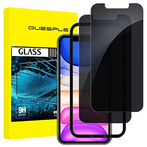 QUESPLE Privacy Screen Protector for iPhone 11 and iPhone XR 6.1-Inch, 2-Pack Privacy Glass, Anti-Spy Tempered Glass Film with Install Tool, Anti-Scratch/High Sensitivity/Case Friendly