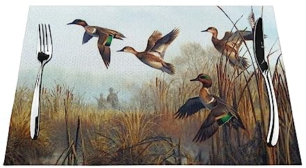 Gewebtes Tischset mit Jagd-Motiv – hitzebeständige und leicht zu reinigende Esstischmatte für Tischdekoration, Küche, Esszimmer, Tischset, Outdoor, Restaurant, Tischset
