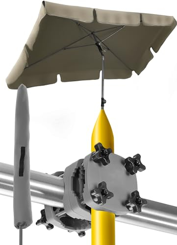 Menz Sonnenschirm Balkon - 3-IN-1 SET - UV50+ Sonnenschirm rechteckig 200x125 cm + Sonnenschirmhalter Balkongeländer + Sonnenschirmhülle - Sonnenschutz Balkon, Taupe