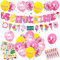 Einschulung Deko Mädchen, Schuleinführung Schulanfang Deko Set, Rosa Schulkind Luftballon mit Einhorn Meerjungfrau ABC 123 Muster, SCHULKIND Banner, Zuckertüte Girlande und Aufkleber Einschulung
