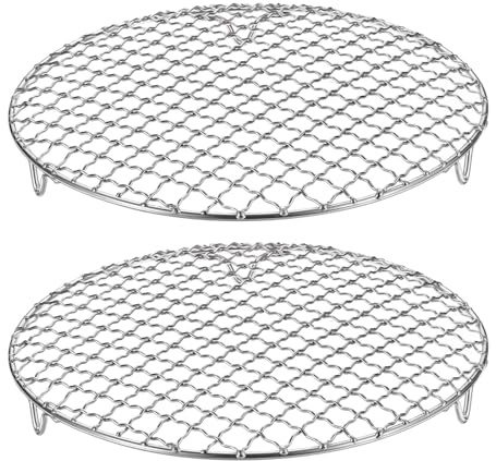QUARKZMAN 2 Stück Rund Abkühlgitter Edelstahl 22.5cm, Unverzichtbares Grillzubehör Mit 2cm Füßen, Wellenförmiges Gitter, Polierte Oberfläche, BBQ-Grillbesteck