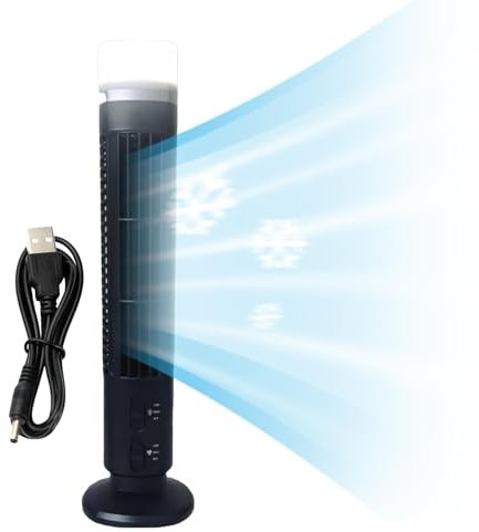 Ventilador de torre pequeño | Ventilador de mesa LED alimentado por USB, ventilador de verano, ahorro de espacio, 2 ajustes de velocidad para sala de estar, dormitorio, oficina, dormitorios