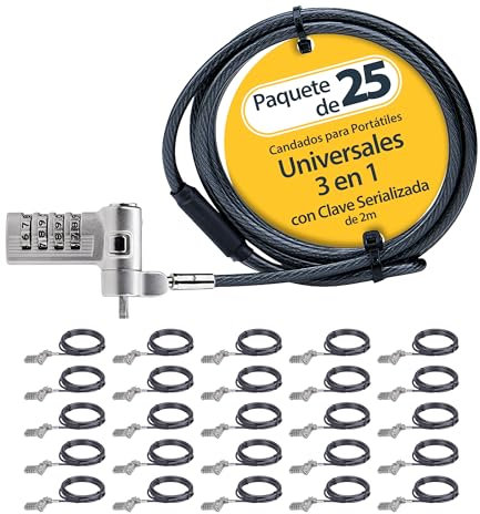 StarTech.com 25 Candados con Cable de 3m Serializados para Ordenador Portátil - Compatible con Noble Wedge®/Nano/K-Slot