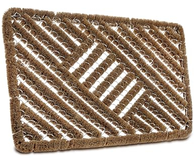 Hanse Home Grid Brushes Paillasson Coco et Caoutchouc 45 x 75 cm – Paillasson antidérapant pour l'intérieur et l'extérieur avec brosses en Coco – Résistant aux intempéries – Naturel