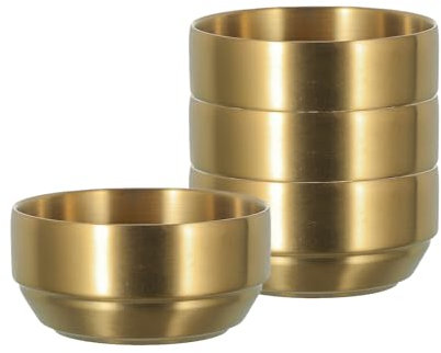 Edelstahl 4er Set 12cm Gold Edelstahl Schüssel Doppelwandig, Nudeln Suppe Reis Salat Ramen Schüssel Müslischalen, Metall Mischsc Halen, Stapelbarer Servier Schüssel Behälter für Warme Kalte