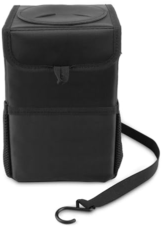 indtol Car Bin, Folding Car Rubbish Bin, 10L Car Bin with Lid, Hanging Car Rubbish Bin with Multi-Mesh Pocke, Waterproof LeakProof Car Bin Bag for Tidy, Portable Car Trash Can for Car SUV Truck Van Minivan