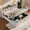 Autheria Bett 160x200 mit LED und USB, Polsterbett 160x200cm mit Stauraum und Kopfteil, Doppelbett mit Lattenrost aus Metallrahmen, Stauraumbett Jugendbett Modernes Bettgestell aus Leinen -Beige