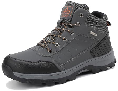 ARRIGO BELLO Walking Boots Mens Winter Snow Boots Hiking Warm Fur Ankle Trekking Leather Non-Slip Outdoor Boot Size 7-11UK (C-Grey, Size 9.5)