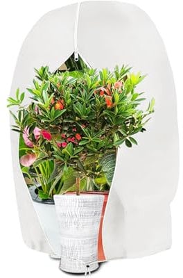 Kimgull 1 Stück Winterschutz für Pflanzen Frostschutz Schutzhülle Winterschutz Kübelpflanzensack mit Zugband, Wiederverwendbar Winter Pflanzenschutzsack Atmungsaktiv Reißfest 80X100CM (Weiß)