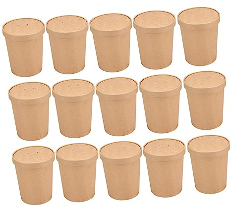 BCOATH 50 Piezas 12 Taza De Sopa De Papel Kraft Vasos De Postre con Tapa Recipientes De Sopa con Tapas Tazas De Sopa con Tapas Recipiente De Sopa para Llevar Envases De Helado