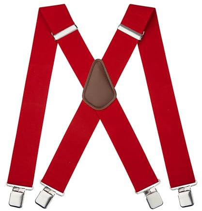 HISDERN Hosenträger für Herrenhosen mit sehr starken 4 Clips 50 MM breit Strapazierfähige Hosenträger X-Stil verstellbare elastische Suspende Rot