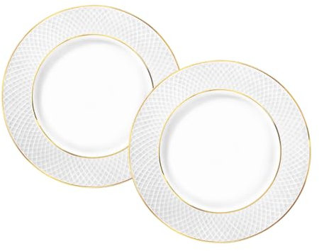 Wilmax - Teller mit Goldmuster - 2 Stück - Ø 20cm - Weißer Dessertteller aus Porzellan - Speiseteller - Spülmaschinenfest - Frühstücksteller - Kuchenteller