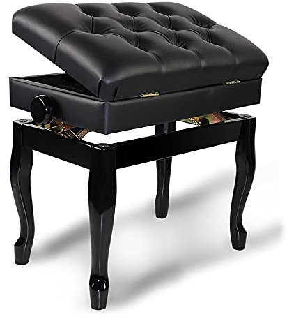 CAFIEDR Piano Stool,Wooden Piano Bench with 10CM Height Adjustable Modern Keyboard Stool with Music Storage Compartment,Curved Leg