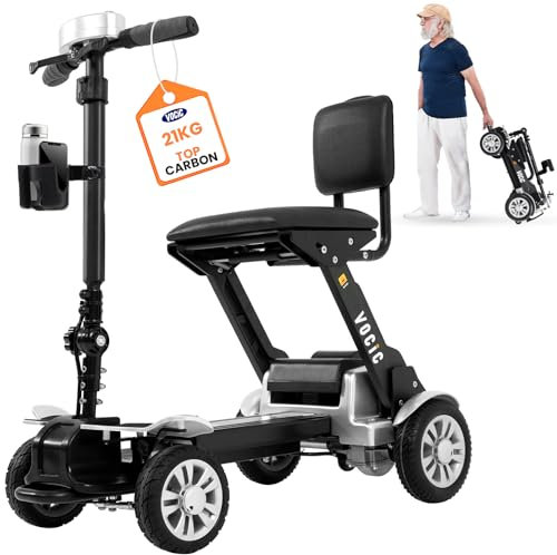 VOCIC D71 Elektromobil klappbar leicht für Senioren-21KG,20KM Kohlefaser Elektrischer Mobilitätsroller mit längenverstellbaren Rahmen bis 150KG,Flugzeugzertifizierung,5 Jahre (Silber)