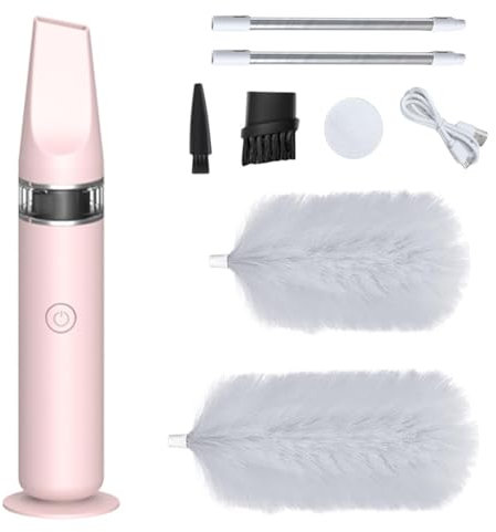 Generic Plumero giratorio | Plumero eléctrico ajustable con rotación de 360° | Cabezal de microfibra rosa | Herramienta de eliminación de polvo