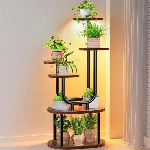 Shikha U-Shaped Pflanzenständer für den Innenbereich, 6 Ebenen Pflanzenregal mit Wachstumslichtern, 107 cm Eckpflanzenständer für mehrere Pflanzen, Metall Blumenständer für Wohnzimmer, Balkon,Terrasse