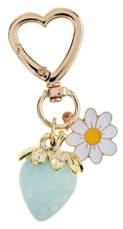PLCPDM Joli porte-clés en forme de fraise et fleur - Décoration tendance pour fille - Fait à la main - Pour femmes et adolescentes, bleu