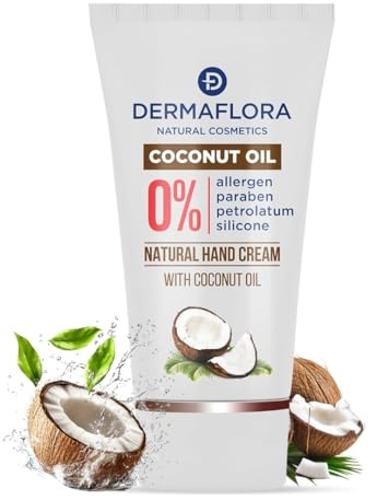 Dermaflora Coconut Oil Hand Cream – 50ml | Deep Moisturising Handcream for Dry Hands | Enriched Handcream with Natural Coconut Oil & Vitamin E | Fast-Absorbing, Non-Greasy, Vegan & Cruelty-Free