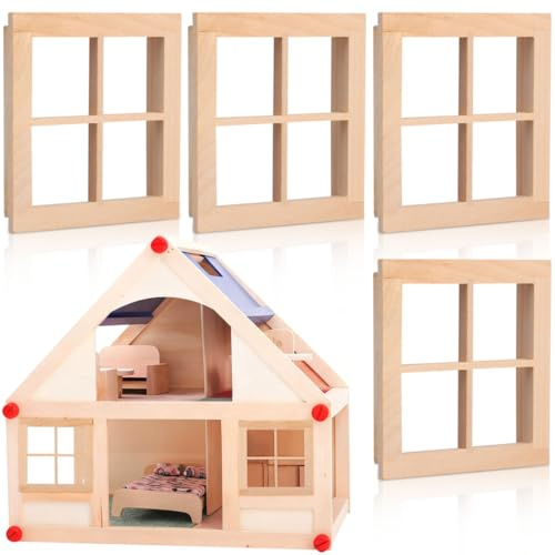 DOITOOL 4 piezas de ventanas de casa de muñecas en miniatura a escala 1:12 para muebles de casa de muñecas pequeños modelos de ventana de madera marcos de ventana en miniatura para decoración de casas