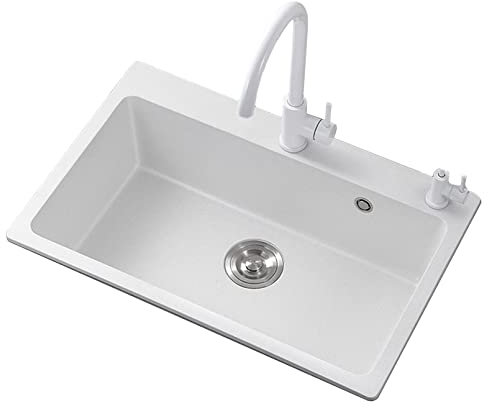 CZAOERXB Lavello da Cucina in Pietra di Quarzo Bianco a Una Vasca sottotop con Rubinetto Combinato, postazione di Lavoro da Cucina di Alta qualità Fatto a Mano per lavandino del Bagno, Lava