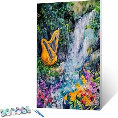 Malen Nach Zahlen Erwachsene Harfe, Malen Nach Zahlen Kinder Blume, DIY Handgemaltes Ölgemälde Set für Anfänger 30 x 60 CM, Bastelset Erwachsene Paint by Numbers, Geschenke für Frauen Zimmer Deko 3315