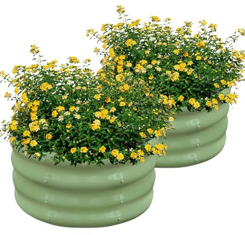 Cfythyab 2-Pack Raised Beds for Garden – 60x30cm Round Steel Planter Box with Safety Edging, Outdoor Raised Planters for Vegetables, Flowers & Herbs, Bottomless Metal Garden Bed