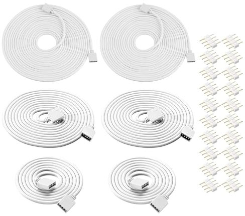 HAXIHA 6pcs Cable Alargador Tira LED,RGB LED Strip Extension Cable,4 Pines Cable Extensión Cinta,Conectores adecuados para tiras LED RGB Blanco 1m/2m/3m