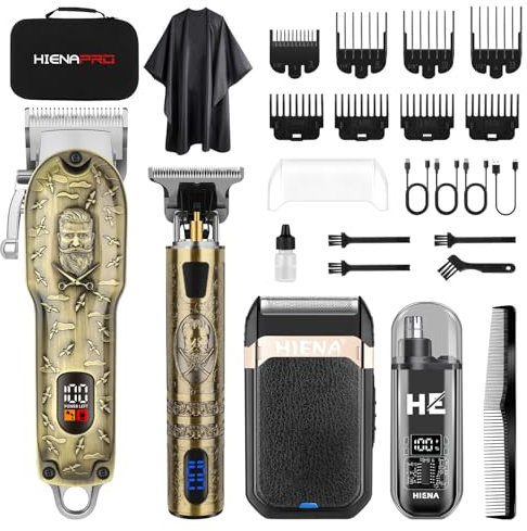 HIENA PRO Tondeuse à cheveux pour homme, sans fil, tondeuse à barbe, rasoir à lames, tondeuse à nez, kit complet de rasage et de coupe de cheveux électrique (814 ensemble)