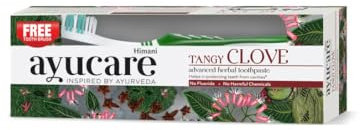 Himani Ayucare Tangy Clove Dentifrice aux herbes 150 ml avec brosse à dents – Soin dentaire naturel avec extrait de clou de girofle contre la mauvaise haleine et les caries ayurvédiques avec