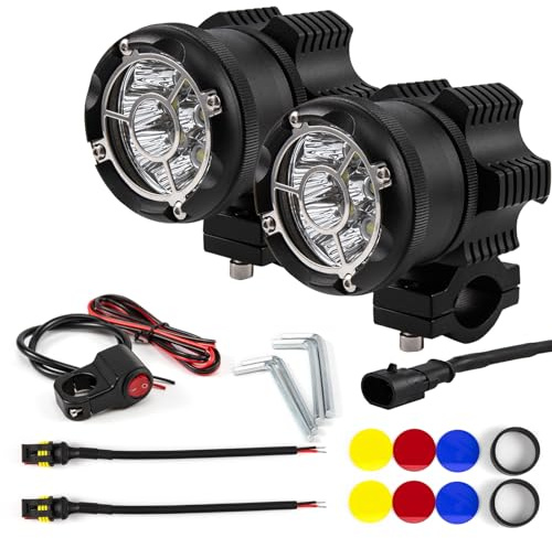 APEBAZY Faretto per Moto da 90W 9000lm, Faro per Moto Impermeabile IP68 con Fendinebbia Collegato con Interruttore e Staffa di Montaggio, Flash a Doppia Modalità, per Moto da 12V~-85V