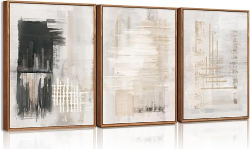 TOARTi Modern Abstract Canvas Wall Art,Framed Art Prints,Black and White Large Artwork,Neutral Minimalist Wall Decor for Living Room,Bedroom,Dining Room,Office,Bathroom-16x24inchx3