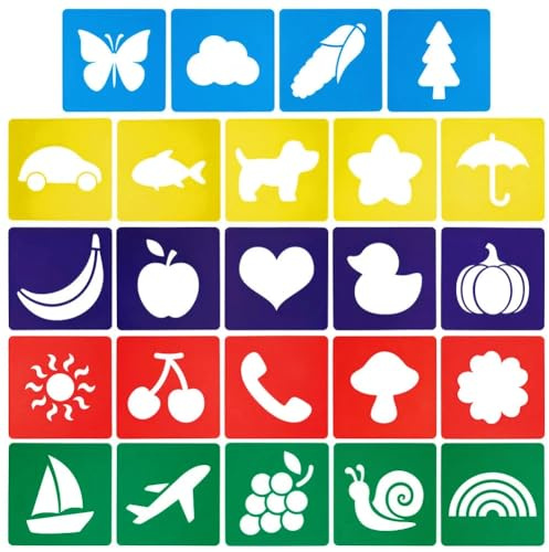 CUTHOLLOW 24 Stück Schablonen Malen, 20x20cm Bunte Malschablonen Groß | Große Wiederverwendbar Cartoon Malerei Schablone für Scrapbooking Fotoalbum DIY Geschenkkarten