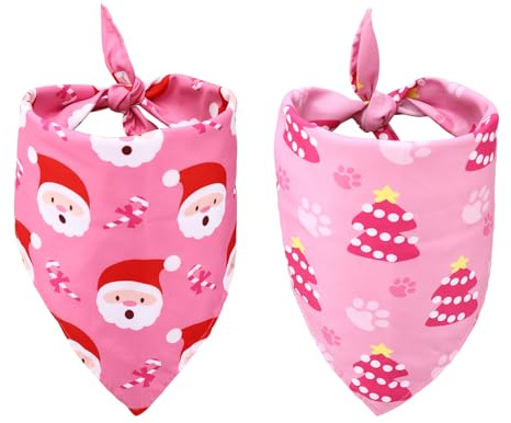 2stk Hunde Halstücher Weihnachten, Polyester Strapazierfähiger Mittelgroßer Hundeschal Haustier Outfit Zubehör Geeignet für Mittelgroße und Große Hunde (Weihnachtsmann + Weihnachtsbaum)