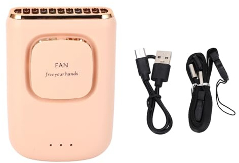 Pilipane Battery Powered Necklace Fan Portable Hanging Wearable Body Belt Fan with Adjustable Lanyard for Desktop Office Home Outdoor Activities ABS Material Lithium Ion Battery (Pink)