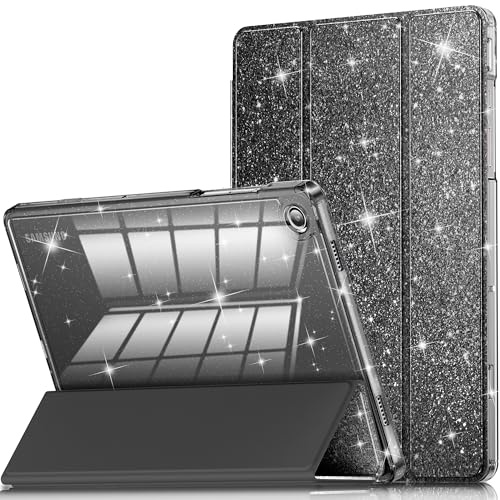NFILAND Coque pour Samsung Galaxy Tab A11+/A9+ 11 Pouces (2023/2025),Coque De Protection pour Tablette avec Dos Transparent Scintillant Et Pailleté, Réveil/Veille Automatique (Noir)