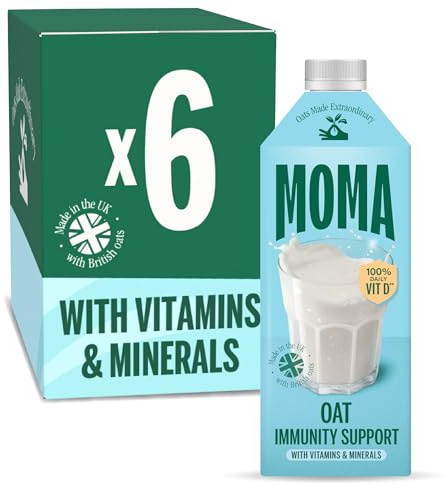 MOMA Immunity Oat Drink • 750ml x 6 • No Added Sugar • Vegan & Gluten Free | Oat drink enriched with 5+ essential vitamins & minerals; vitamin B2, B12, D, iodine, zinc, iron & calcium. Made in the UK.